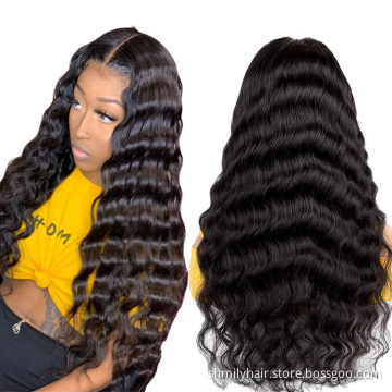 Glueless 150% Density 30inch Deep Wave Brazilian Virgin Lace Front Wig Natural Preplucked Hairline Lace Frontal Wigs Baby Hair